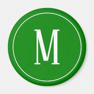 Monogram White on Green Round Magnet