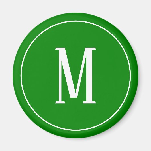 Monogram White on Green Round Magnet (Vorne)