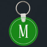 Monogram White on Green Schlüsselanhänger<br><div class="desc">Ein Schlüsselanhänger mit weißem Monogramm auf grünem Hintergrund. Passen Sie den Schlüsselanhänger mit Ihren eigenen Initialen oder Initialen,  Farben,  u.a. an.</div>