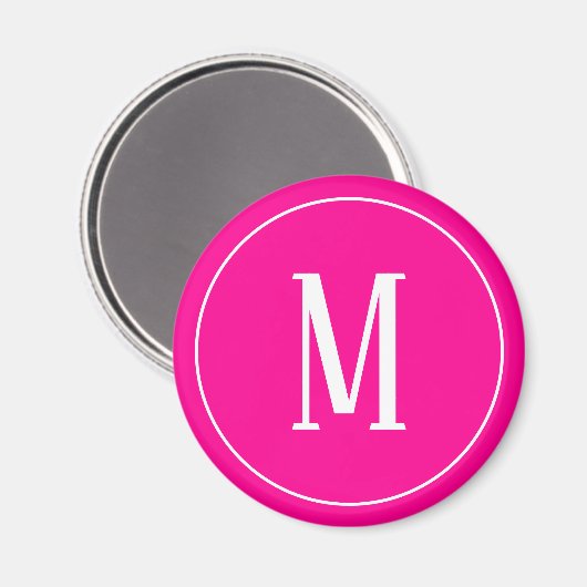 Monogram White on Hot Pink Round Magnet (Vorderseite/Rückseite)