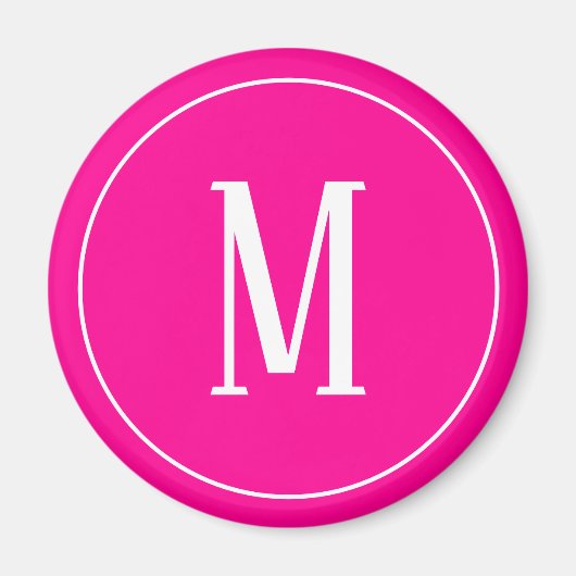 Monogram White on Hot Pink Round Magnet (Vorne)