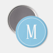 Monogram White on Light Blue Round Magnet (Vorderseite/Rückseite)