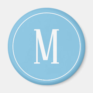 Monogram White on Light Blue Round Magnet