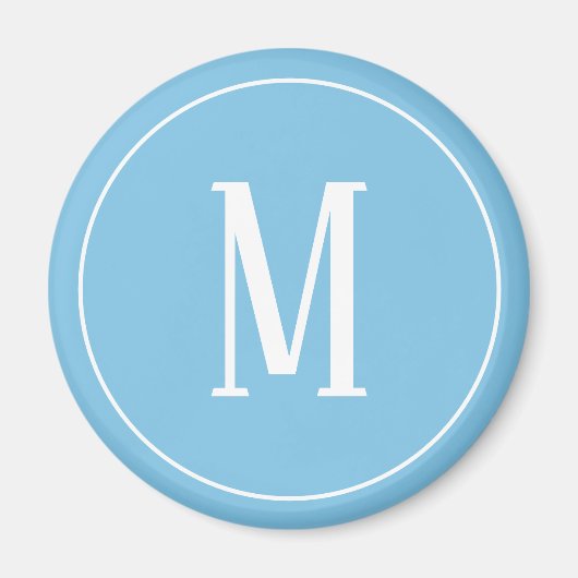 Monogram White on Light Blue Round Magnet (Vorne)