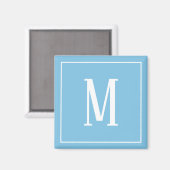 Monogram White on Light Blue Square Magnet (Vorderseite/Rückseite)