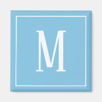 Monogram White on Light Blue Square Magnet