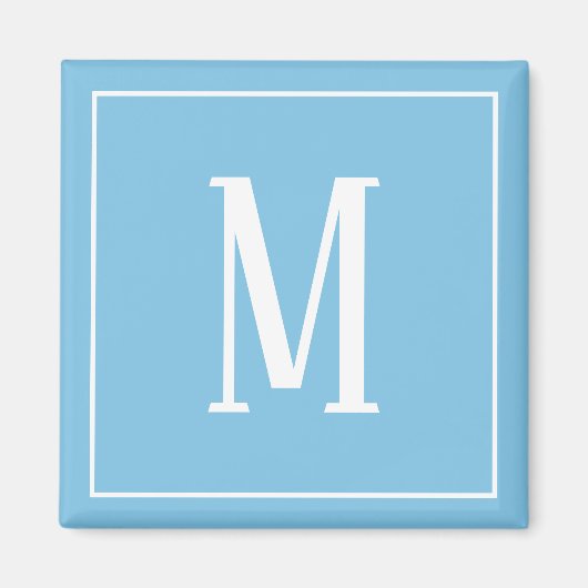 Monogram White on Light Blue Square Magnet (Vorne)