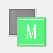 Monogram White on Light Green Square Magnet (Vorderseite/Rückseite)