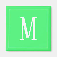Monogram White on Light Green Square Magnet