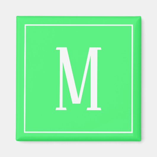Monogram White on Light Green Square Magnet (Vorne)