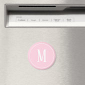 Monogram White on Light Pink Round Magnet (In Situ (Geschirrspüler))