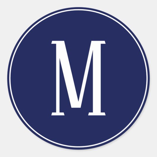 Monogram White on Navy Blue Round Aufkleber (Vorderseite)