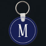 Monogram White on Navy Blue Schlüsselanhänger<br><div class="desc">Ein Schlüsselanhänger mit einem weißen Monogramm auf marineblarem Hintergrund. Passen Sie den Schlüsselanhänger mit Ihren eigenen Initialen oder Initialen,  Farben,  u.a. an.</div>