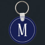 Monogram White on Navy Blue Schlüsselanhänger<br><div class="desc">Ein Schlüsselanhänger mit einem weißen Monogramm auf marineblarem Hintergrund. Passen Sie den Schlüsselanhänger mit Ihren eigenen Initialen oder Initialen, Farben, u.a. an.</div>