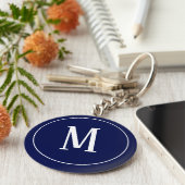 Monogram White on Navy Blue Schlüsselanhänger (Seite)