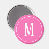 Monogram White on Pink Round Magnet (Vorderseite/Rückseite)