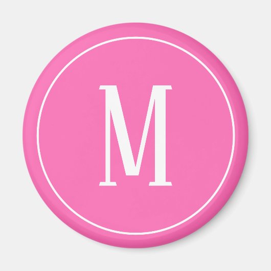Monogram White on Pink Round Magnet (Vorne)