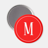 Monogram White on Red Round Magnet (Vorderseite/Rückseite)
