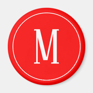 Monogram White on Red Round Magnet