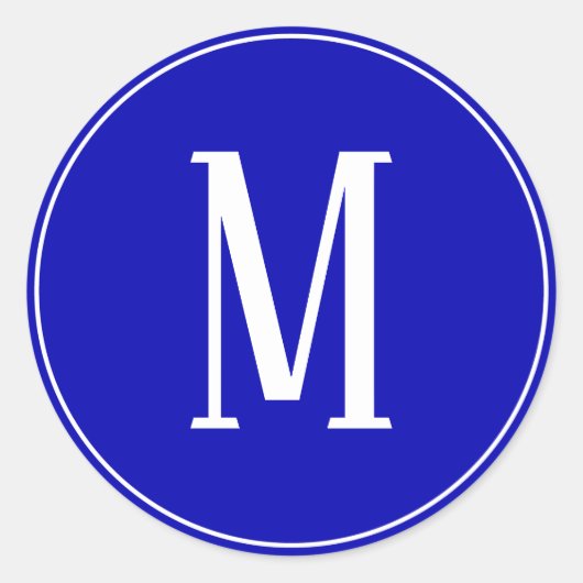 Monogram White on Royal Blue Round Aufkleber (Vorderseite)