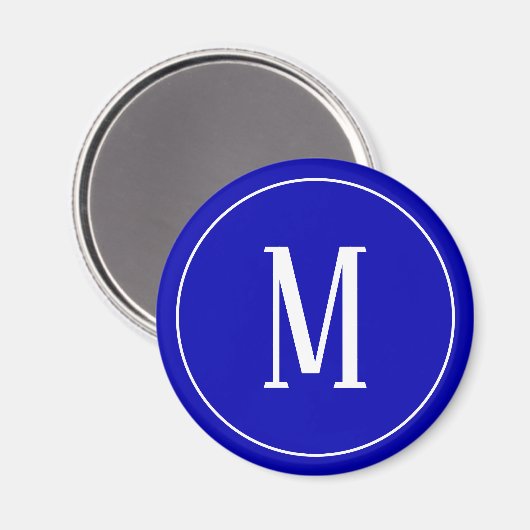 Monogram White on Royal Blue Round Magnet (Vorderseite/Rückseite)