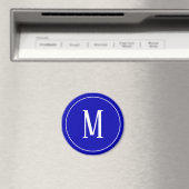 Monogram White on Royal Blue Round Magnet (In Situ (Geschirrspüler))