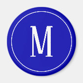 Monogram White on Royal Blue Round Magnet (Vorne)