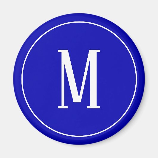 Monogram White on Royal Blue Round Magnet (Vorne)