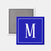 Monogram White on Royal Blue Square Magnet (Vorderseite/Rückseite)