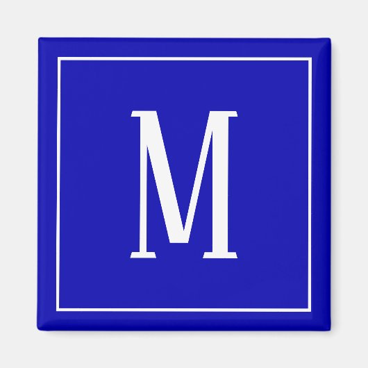Monogram White on Royal Blue Square Magnet (Vorne)