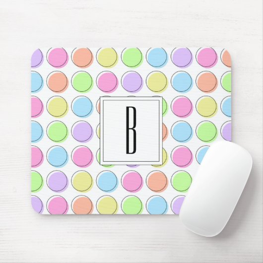 Monogram White Pastel Rainbow Polka Dot Pattern Mousepad (Mit Mouse)