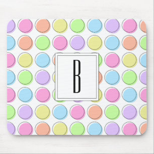 Monogram White Pastel Rainbow Polka Dot Pattern Mousepad