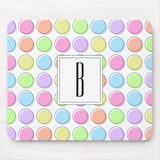 Monogram White Pastel Rainbow Polka Dot Pattern Mousepad (Vorne)