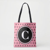 Monogram White Pink Black Polka Dots Tasche (Vorderseite)