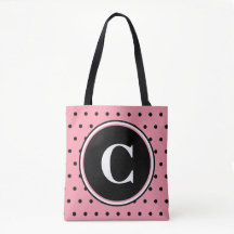 Monogram White Pink Black Polka Dots