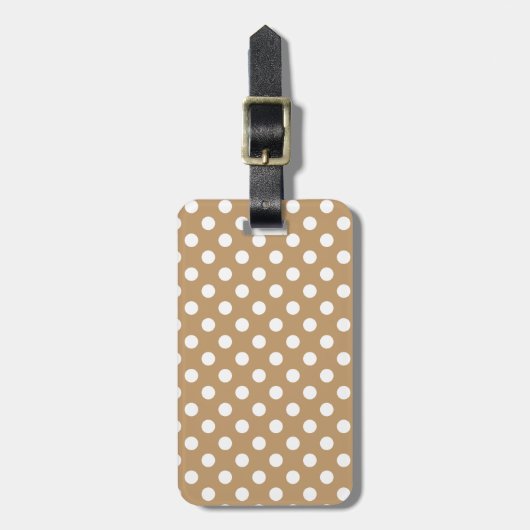 Monogram White Polka Dot auf Camel Brown Gepäckanhänger (Vorderseite vertikal)