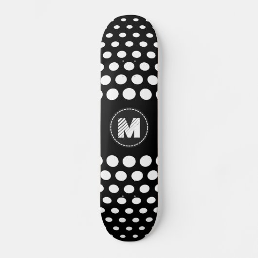 Monogram White Polka Dots Muster Skateboard (Vorderseite)