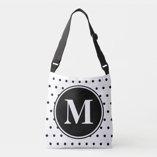 Monogram White Polka Dots Zitat Tragetaschen Mit Langen Trägern (Vorderseite)