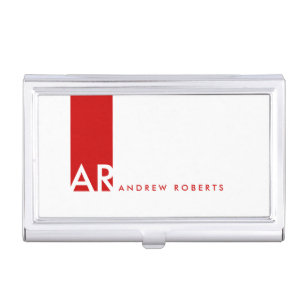 Monogram White Red Clean Business Card Inhaber Visitenkarten Etui