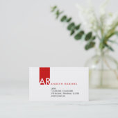 Monogram White Red Clean Business Card Visitenkarte (Stehend Vorderseite)