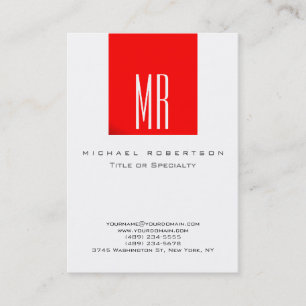 Monogram White Red Color Chubby Business Card Visitenkarte