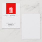 Monogram White Red Color Chubby Business Card Visitenkarte (Vorne/Hinten)