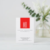 Monogram White Red Color Chubby Business Card Visitenkarte (Stehend Vorderseite)
