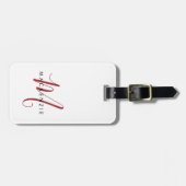 Monogram White Red Modern Minimalistischer Anfangs Gepäckanhänger (Vorderseite horizontal)