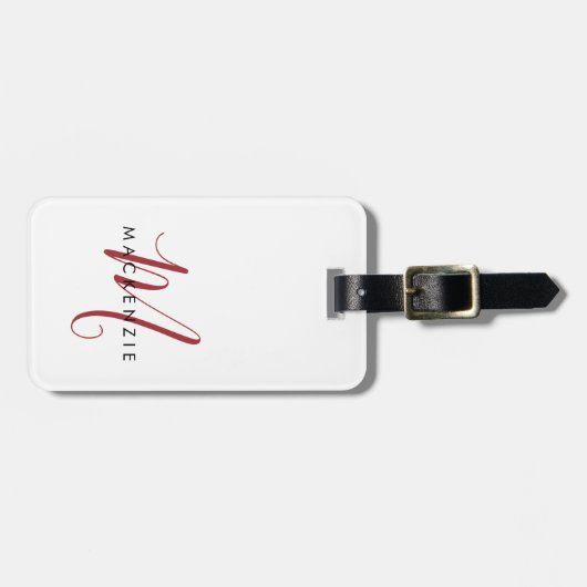 Monogram White Red Modern Minimalistischer Anfangs Gepäckanhänger (Vorderseite horizontal)