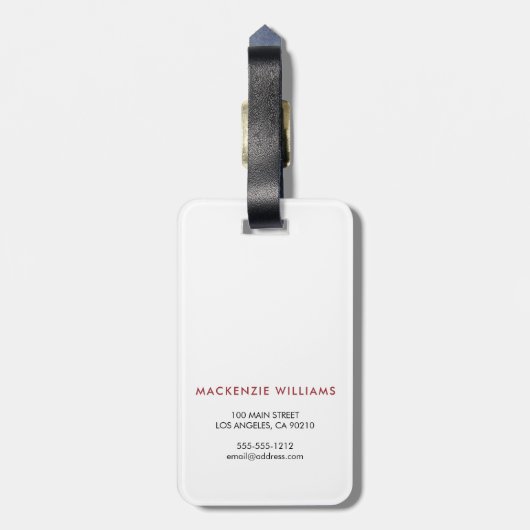 Monogram White Red Modern Minimalistischer Anfangs Gepäckanhänger (Rückseite vertikal)