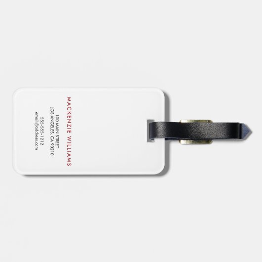 Monogram White Red Modern Minimalistischer Anfangs Gepäckanhänger (Rückseite horizontal)