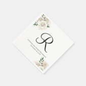 Monogram White Roses Floral Elegant Wedding Napkin Serviette (Ecke)