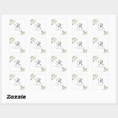 Monogram White Roses Floral Elegante Hochzeit Quadratischer Aufkleber (Blatt)