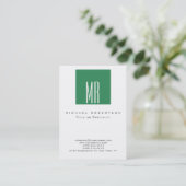 Monogram White Sea Green Chubby Business Card Visitenkarte (Stehend Vorderseite)
